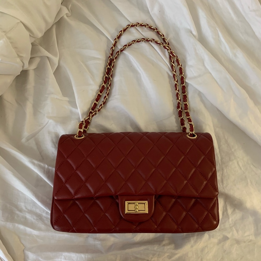 large smooth leather double flap shoulder bag